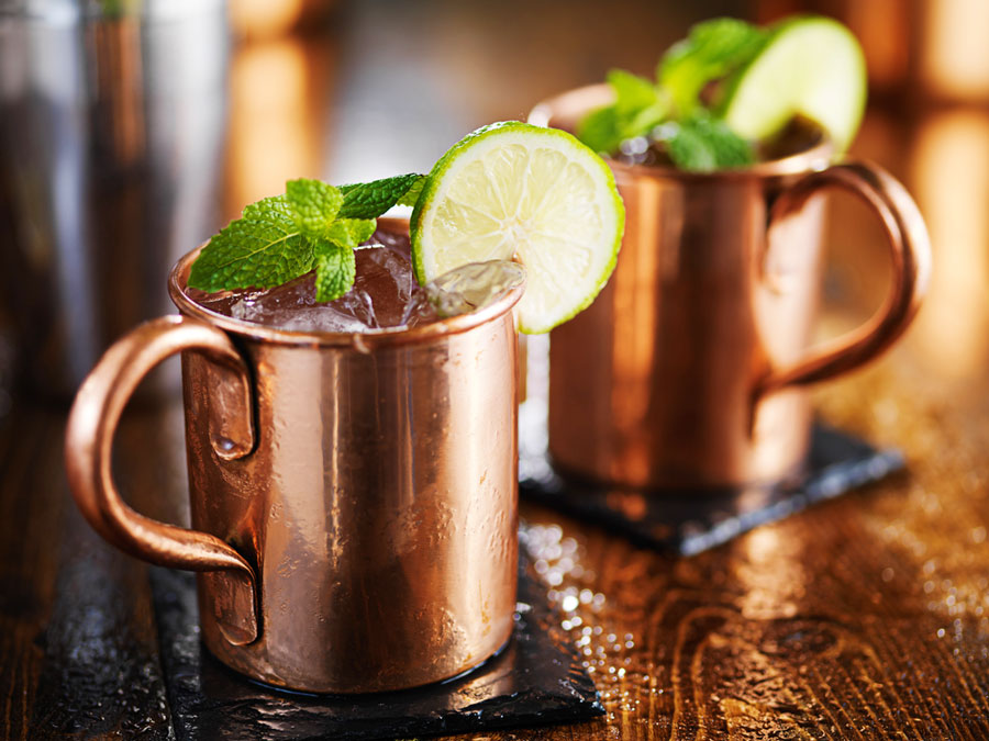 View of alcoholic drink on a copper mug