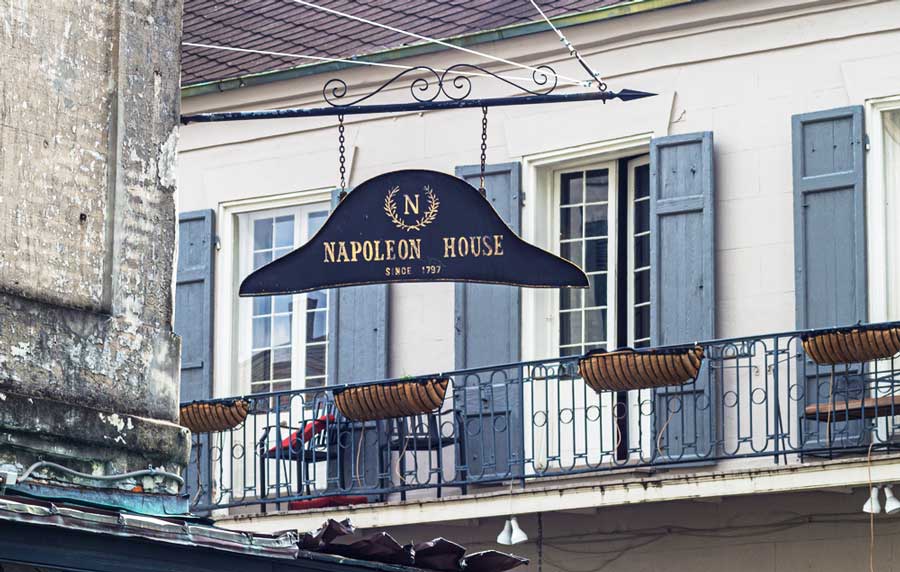 View of the Napoleon House sign in New Orleans