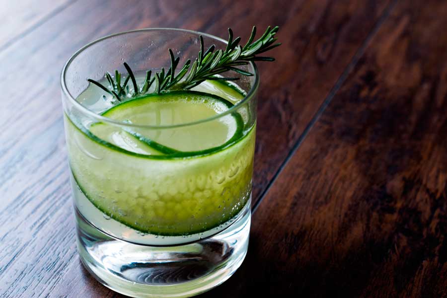 View of a cucumber cocktail on a glass