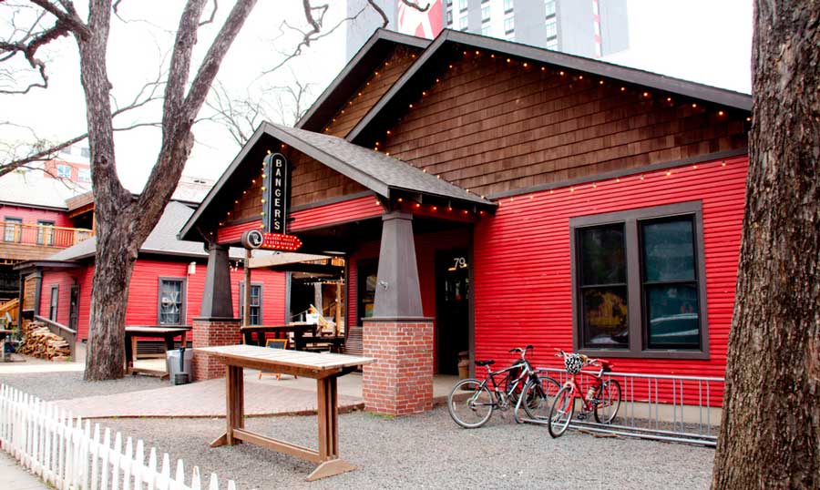The Banger's Sausage House & Beer Garden from the outside in Austin, Texas